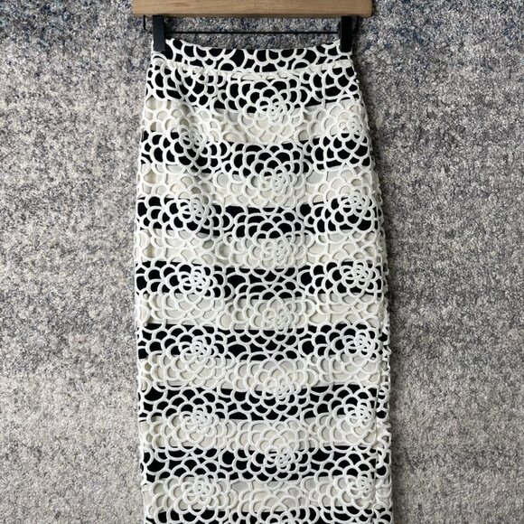 A.L.C. Women’s White Della Floral Striped Lace Overlay Pencil Skirt Size 0 - Picture 1 of 6